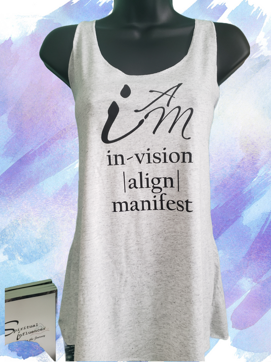 I AM invision align manifest racerback tank black on heather white