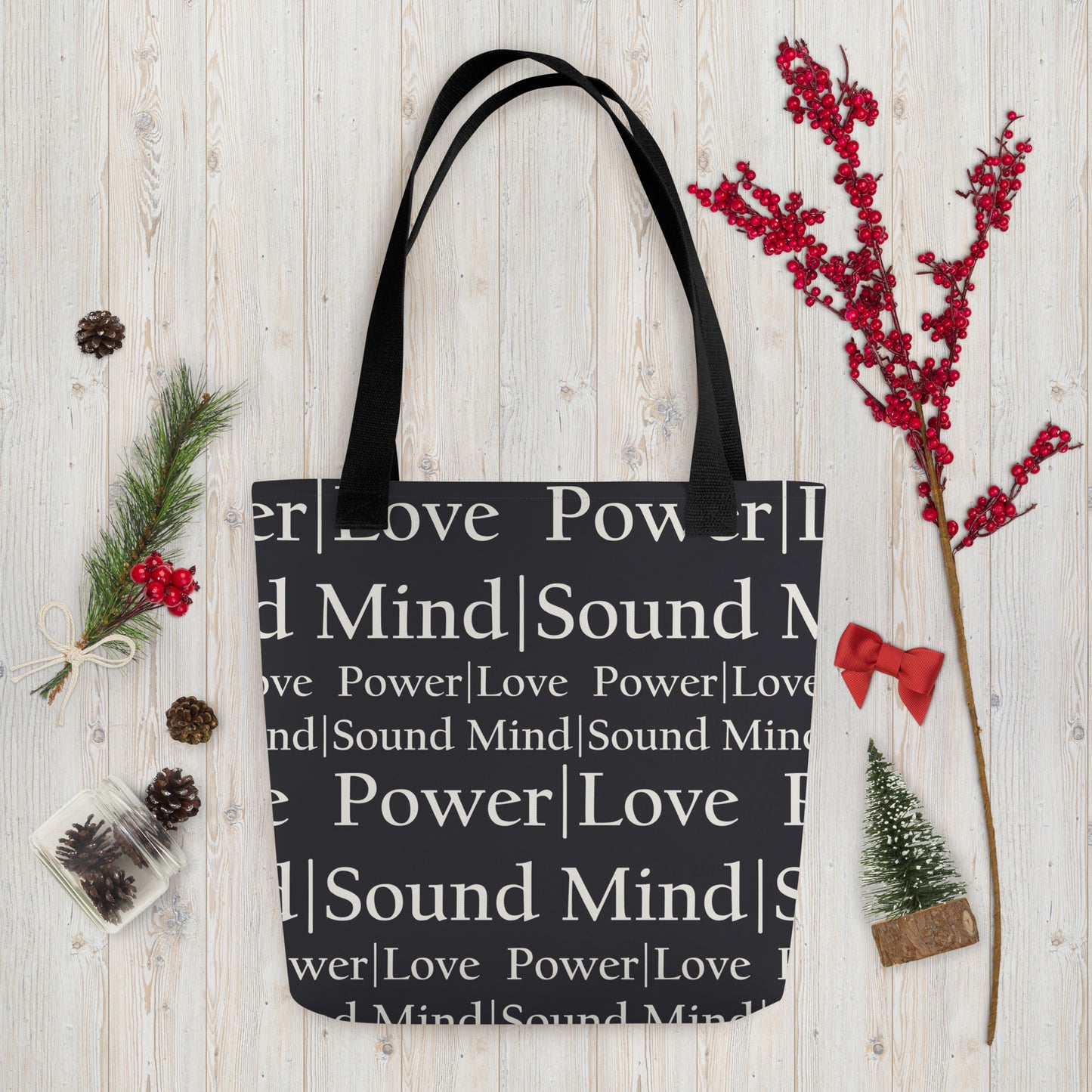 Power Love & Sound Mind Tote Bag in Steadfast Stone