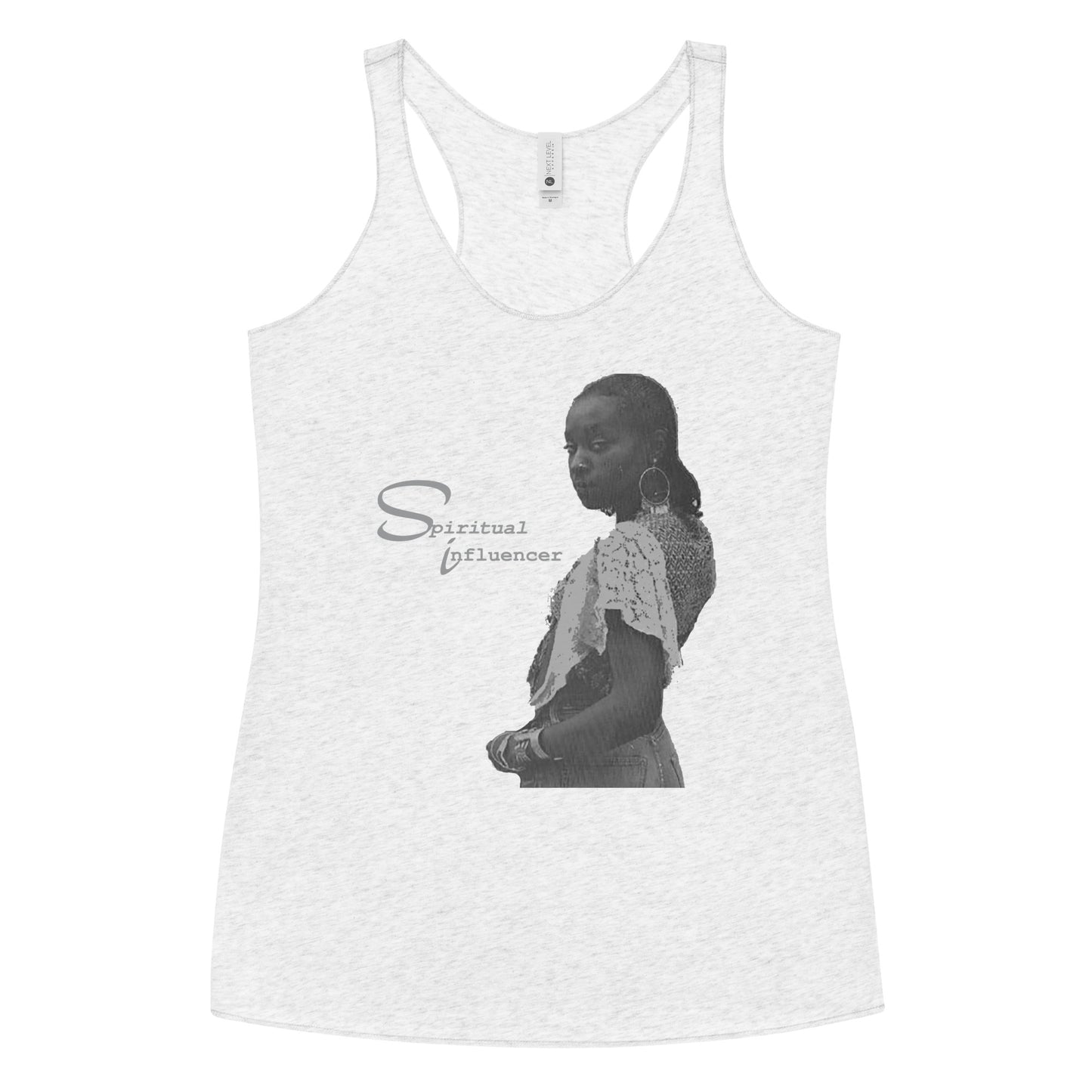 Dhaima Spiritual Influencer Women's Racerback Tank in Grayscale